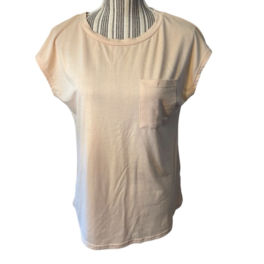 Muscle Tee Small Oversized Pale Pink Crewneck Front Pocket Poly Cotton Spandex